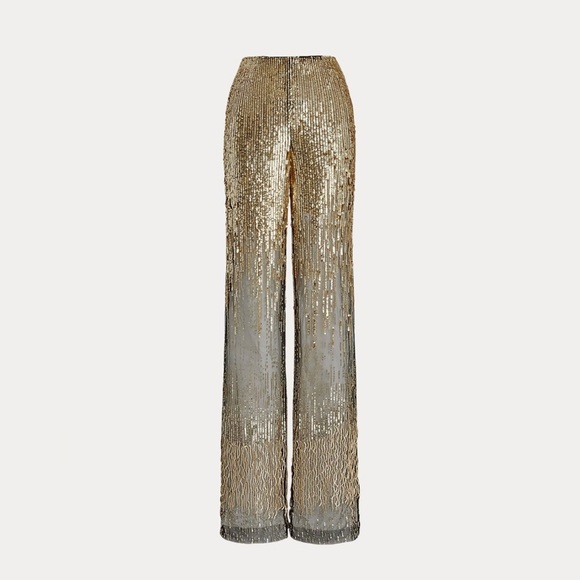 Ralph Lauren Collection Embellished Tulle Pants Metallic Sequin Sheer Gold 6 $5K - Picture 3 of 17